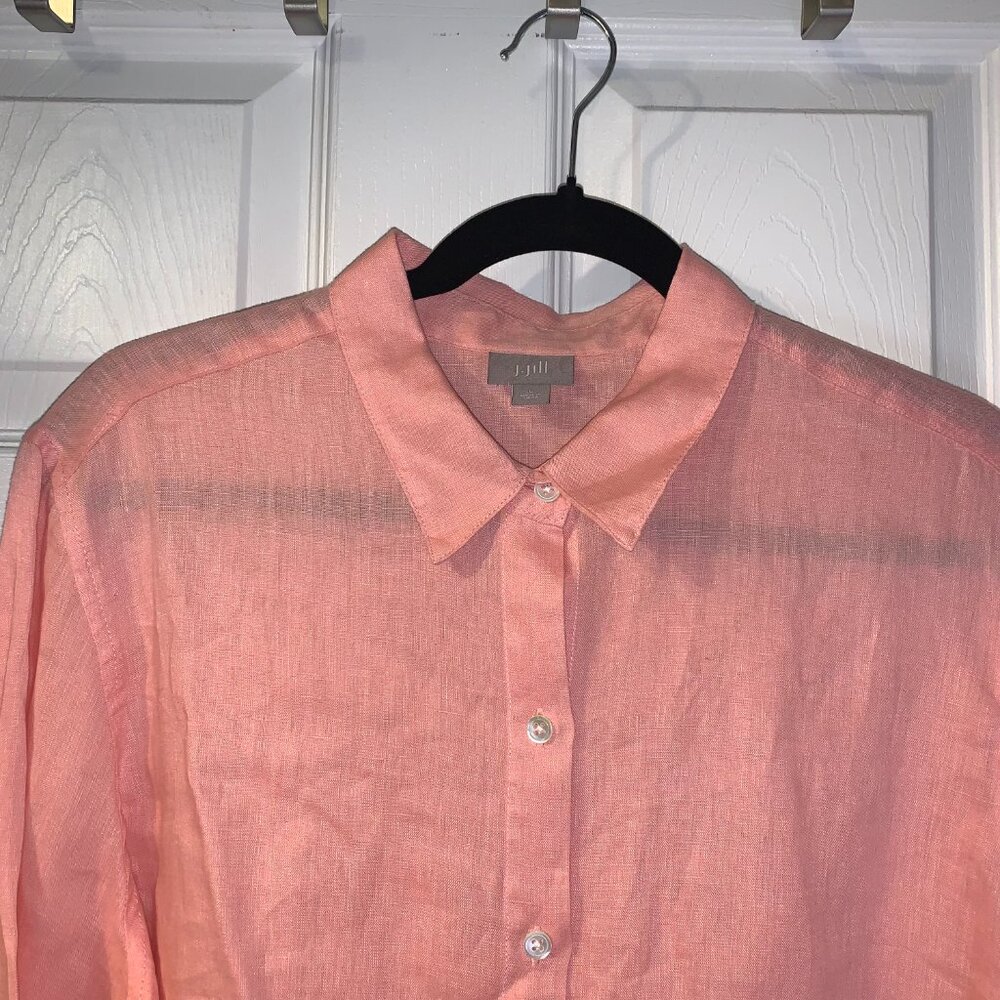 J Jill Pink Linen Shirt Women's Size L Button Up Summer Layering Beach Travel - Picture 3 of 6
